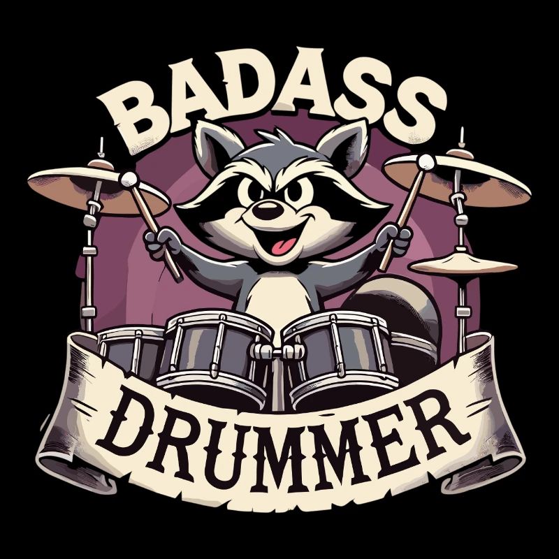 Badass Drummer Raton laveur Cadeau cool