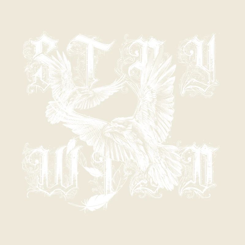 Stay Wild lettering design white with ravens