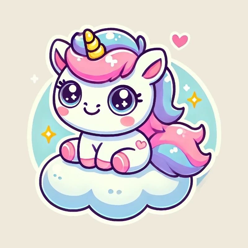 Magical Chibi Unicorn on a Cloud