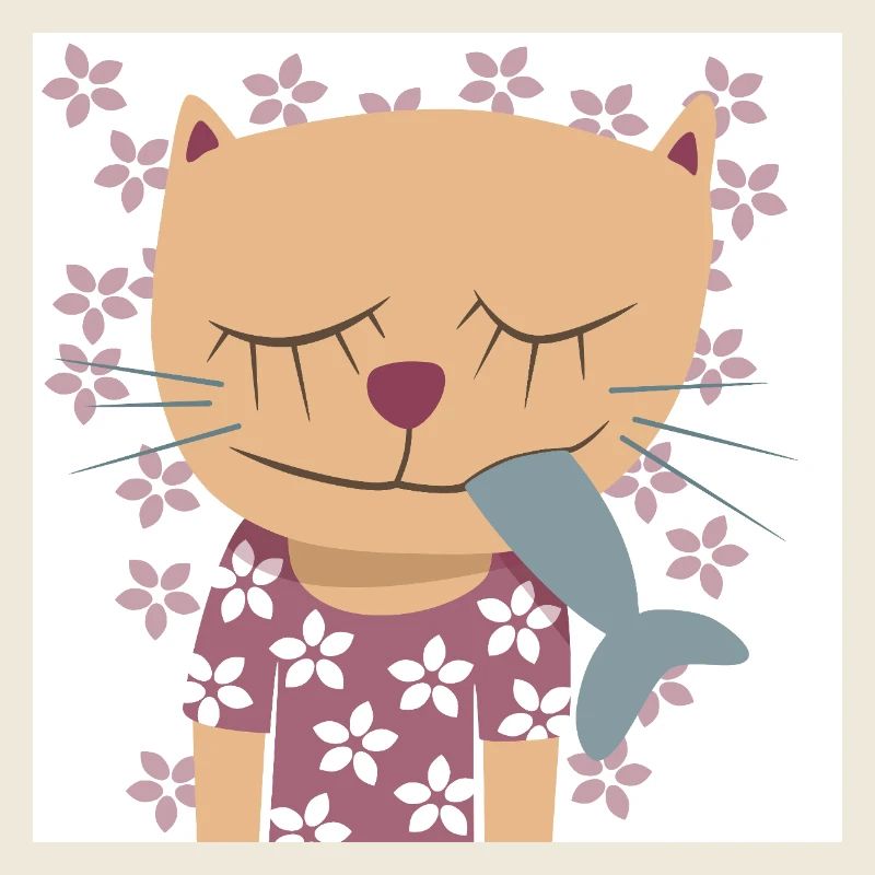 Chat Fleurs Affiche Printemps Pépinière Poisson