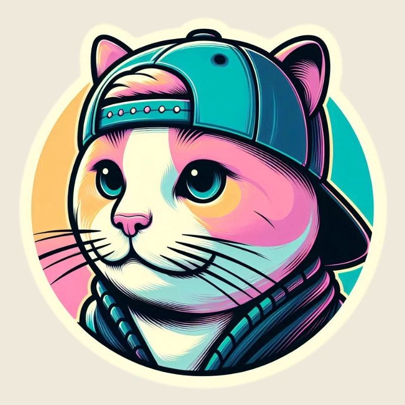 Chat avec casquette en pastel