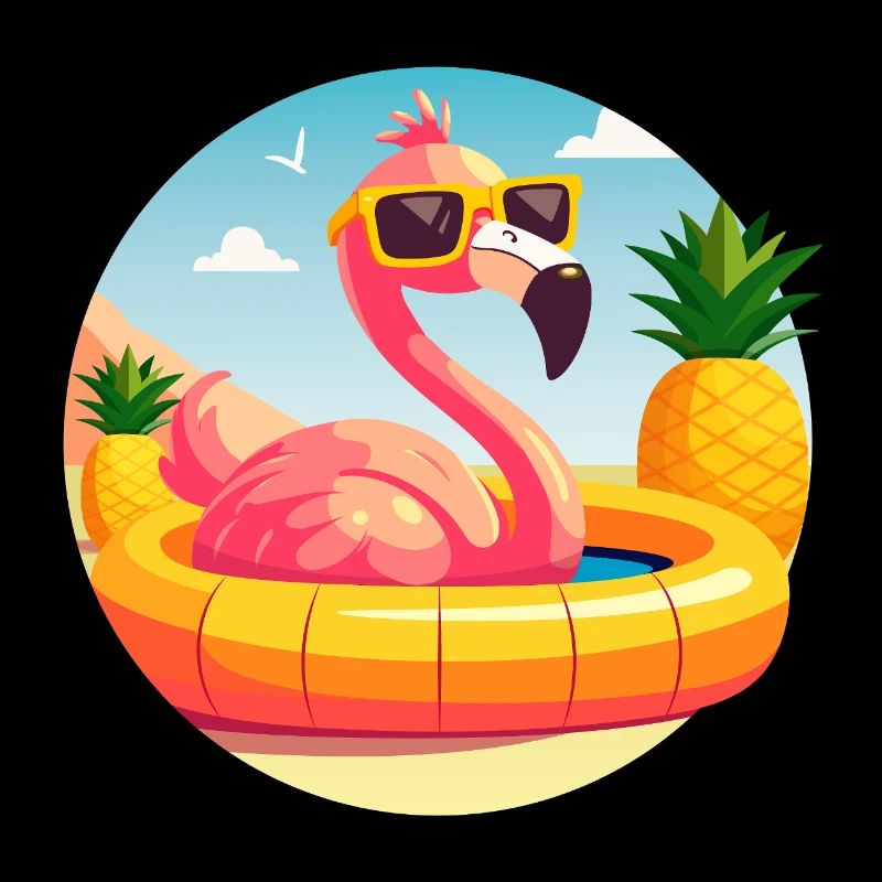 Flamant rose et ananas dessin vectoriel mignon