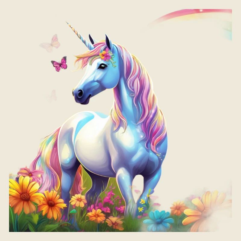 Licorne céleste dans le champ des fleurs avec Schmetterlin
