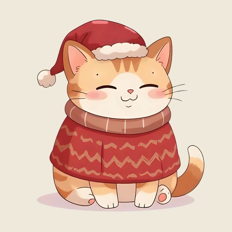 Chat Anime En Pull De Noël - Noël