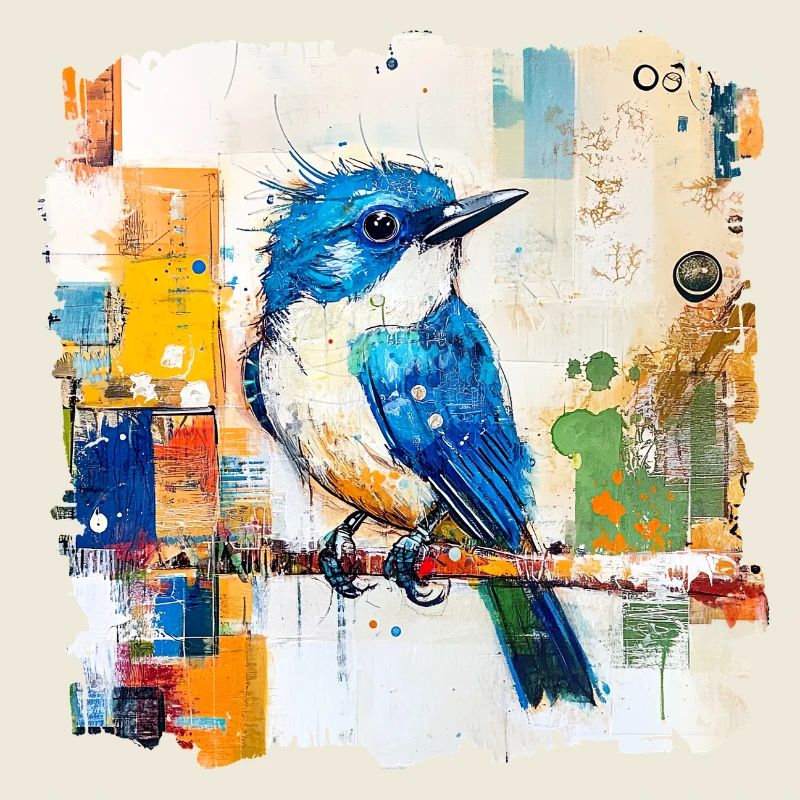 Blauer Vogel im Farbblock-Abstract