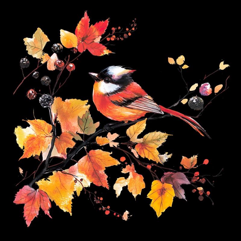 Vogel im Herbst auf Blattzweig