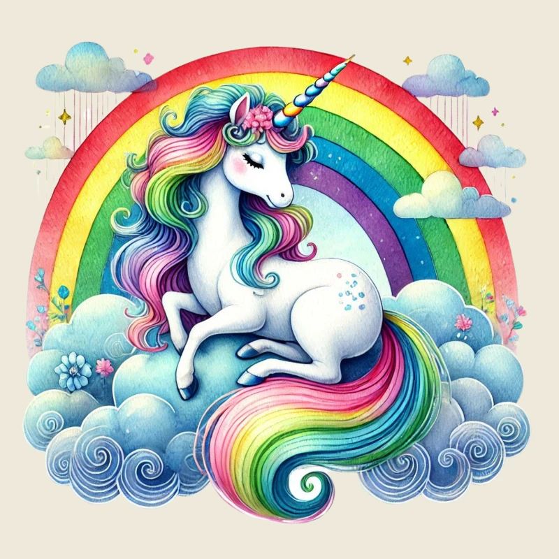 Regenbogen-Einhorn auf Wolken