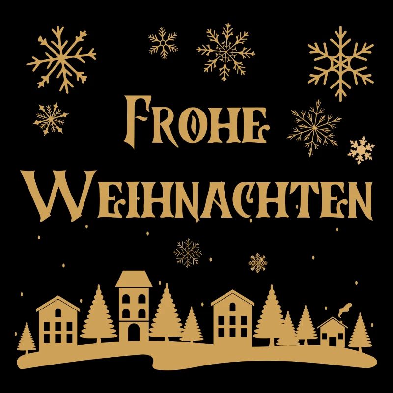 Texte Joyeux Noël rangée dorée de maisons hiver