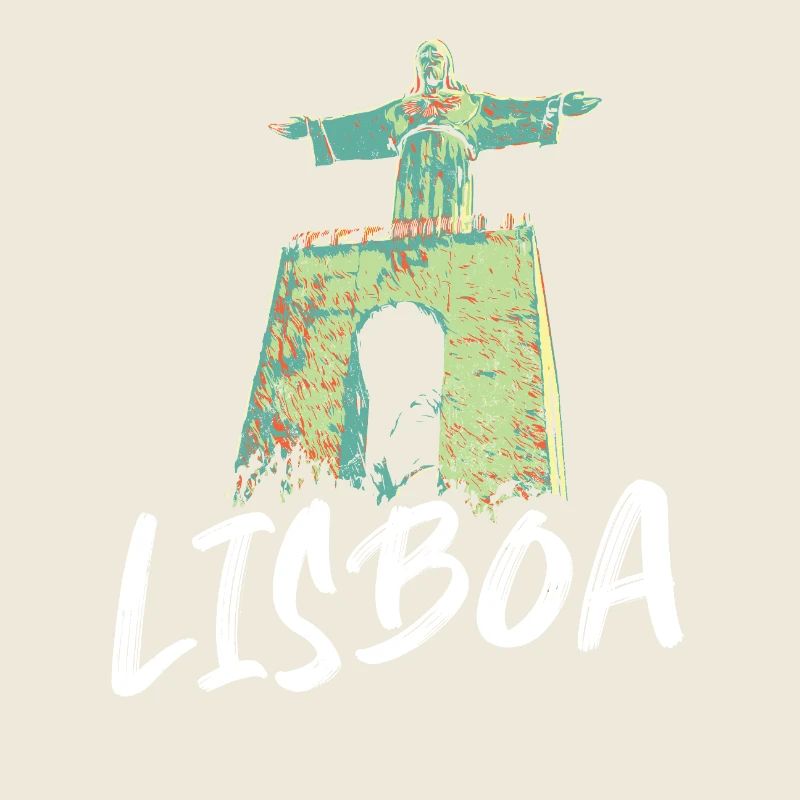 Christ King Lisbon and Tagus blue illustration