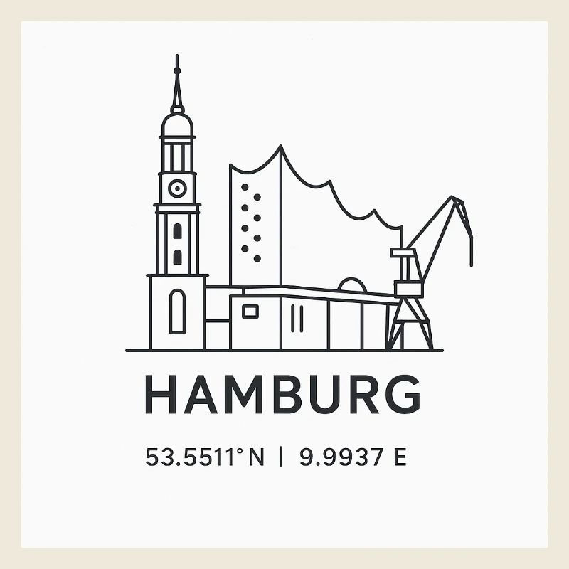 Hamburg Linienkunst Silhouette Wahrzeichen