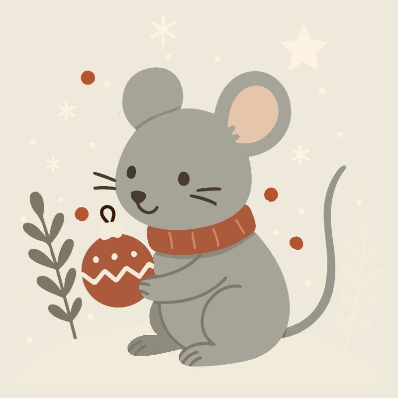 Winterliche Maus mit Weihnachtskugel – Tiermotiv