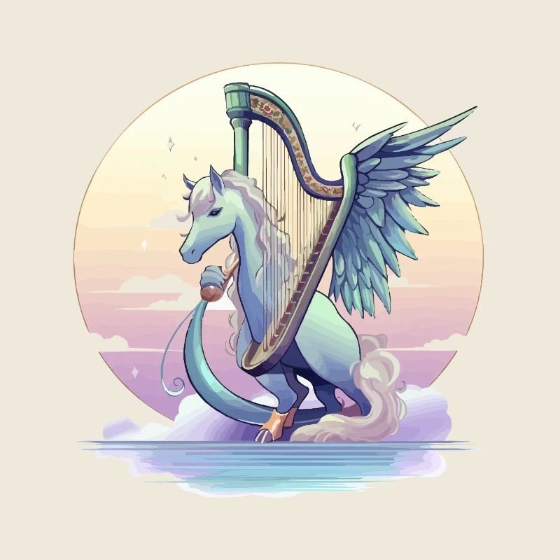 Pegasus mit Harfe am Abend