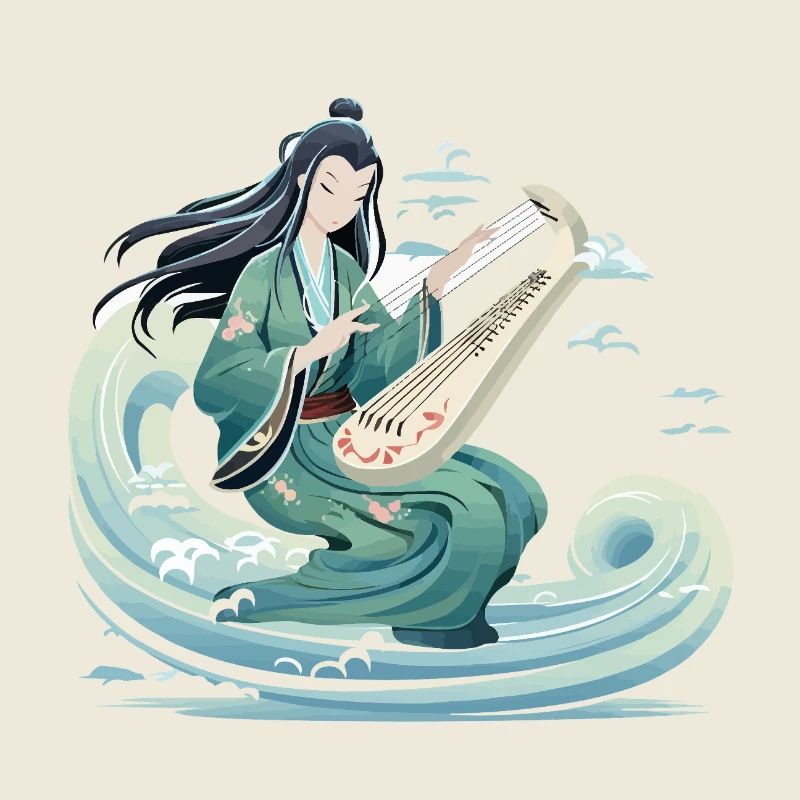 Guqin Master on Sea Wave