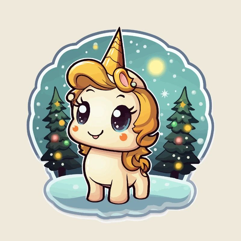 Licorne magique d’hiver dans la forêt enneigée