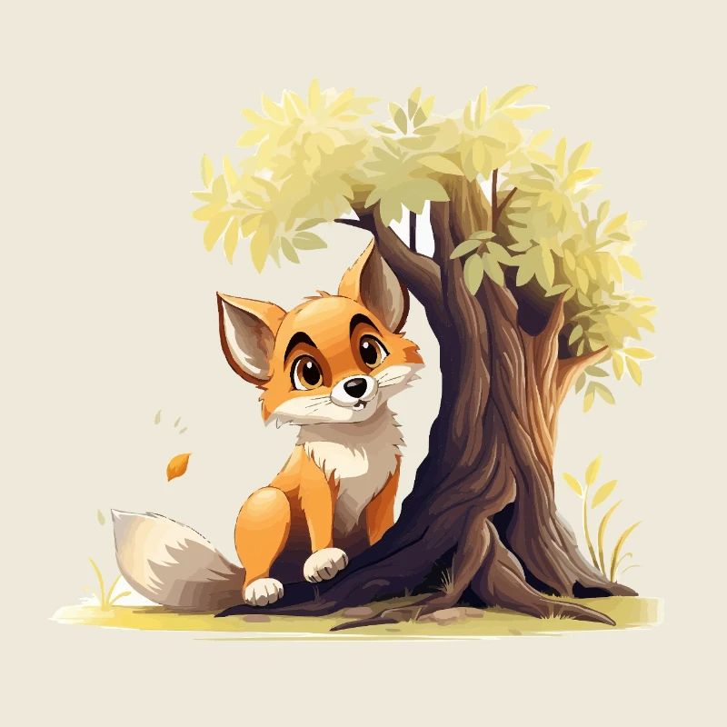 Forest fox on the golden tree