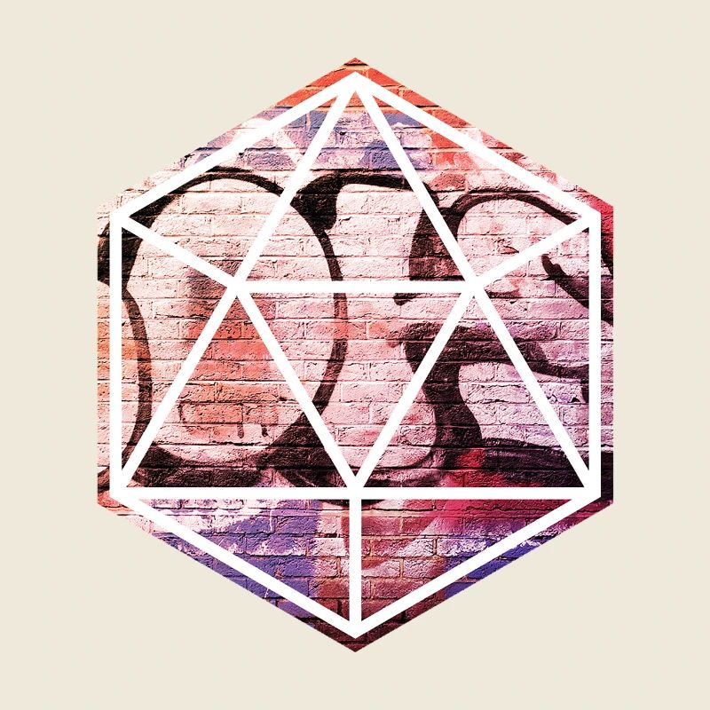 Geometrisches Graffiti-Prisma über Ziegelmauer