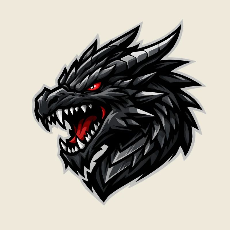 Tête de dragon aux yeux rouges