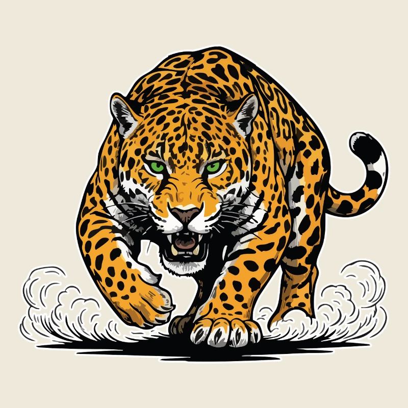 Jaguar Leopard Attack Water Mascot Predator