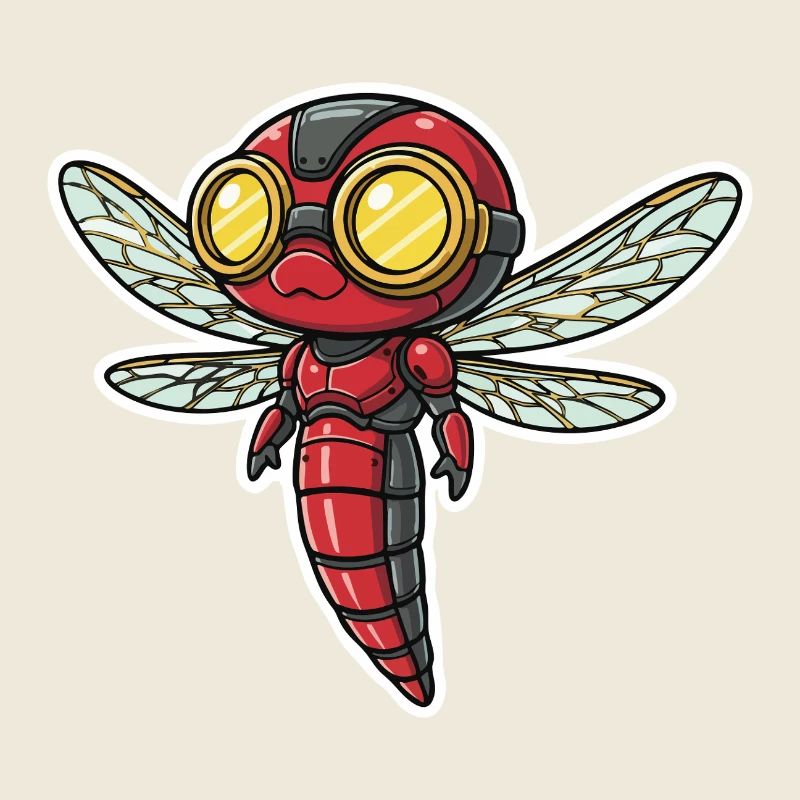 Libellule Steampunk Éclaireur Rouge et Or