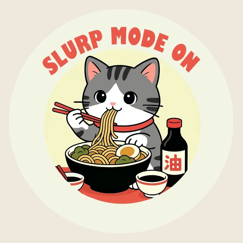 Chaton mangeant Ramen Mode Slurp
