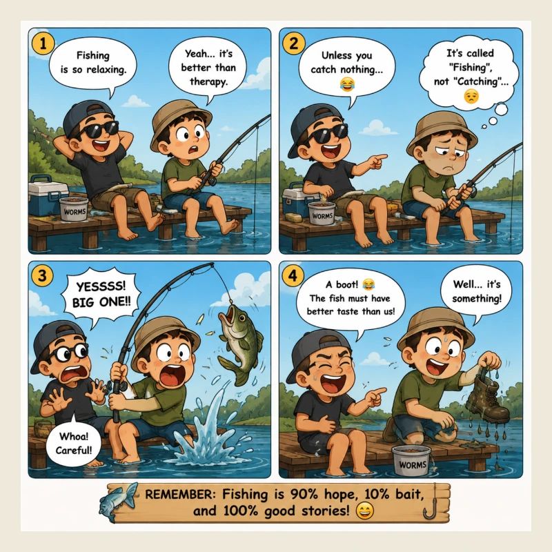 Une bande dessinée de pêche relaxante : leçon de grande prise