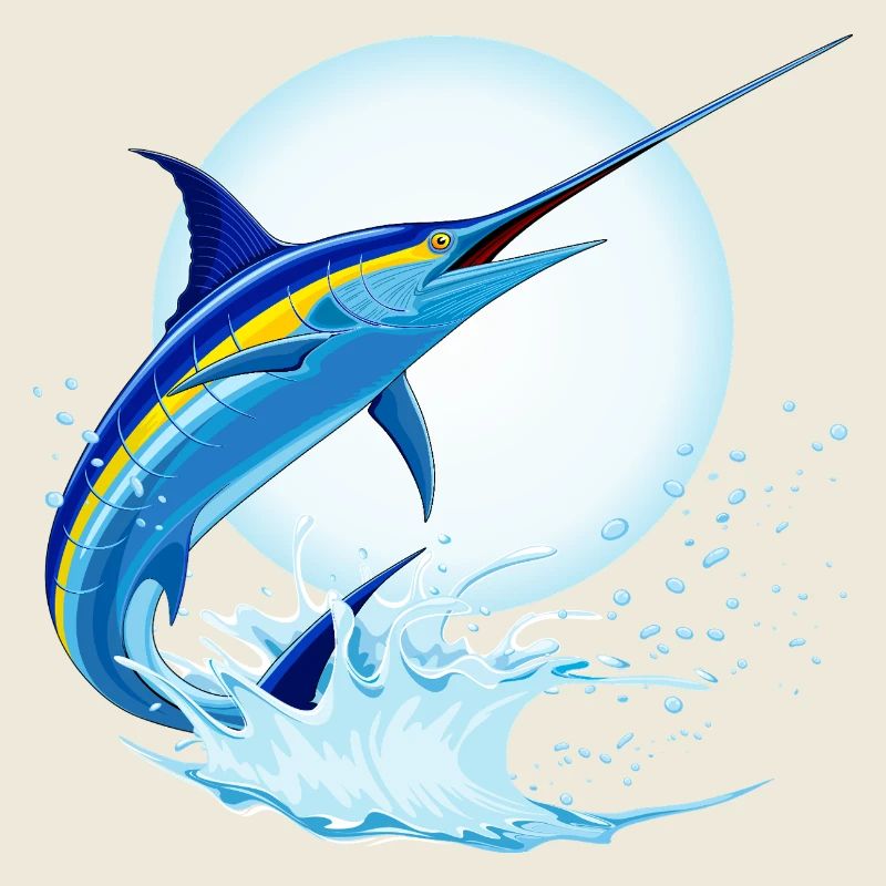 Blue Marlin Swordfish Jumping out of ocean
