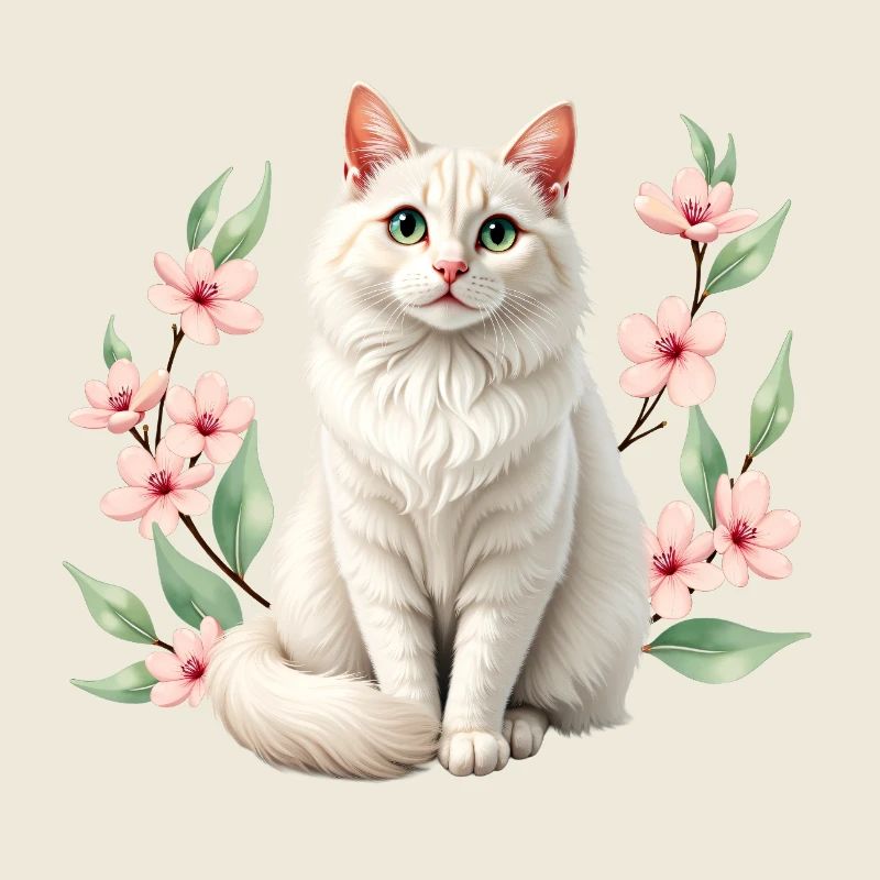 Élégant chat persan aux cerisiers en fleurs