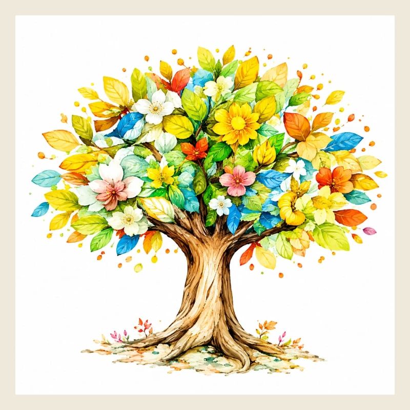 Arbre coloré avec feuillage fleuri