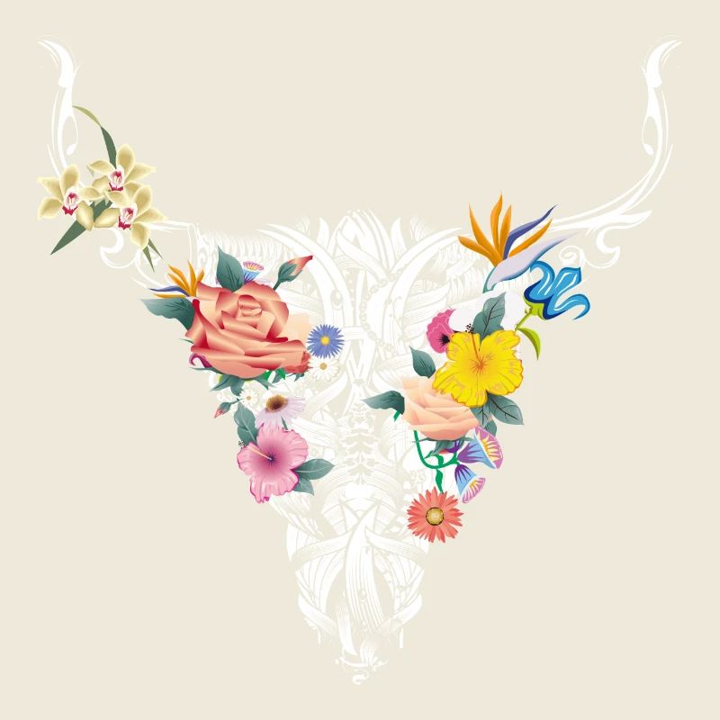 Crâne de taureau avec des fleurs