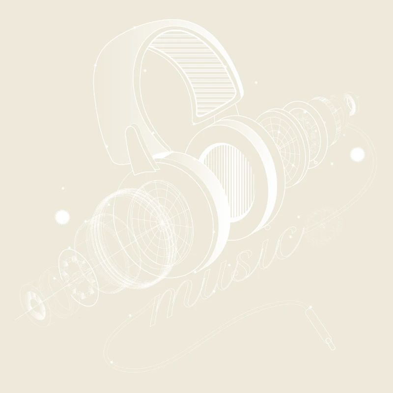 transparenter Kopfhörer in Einzelteile mit Typo