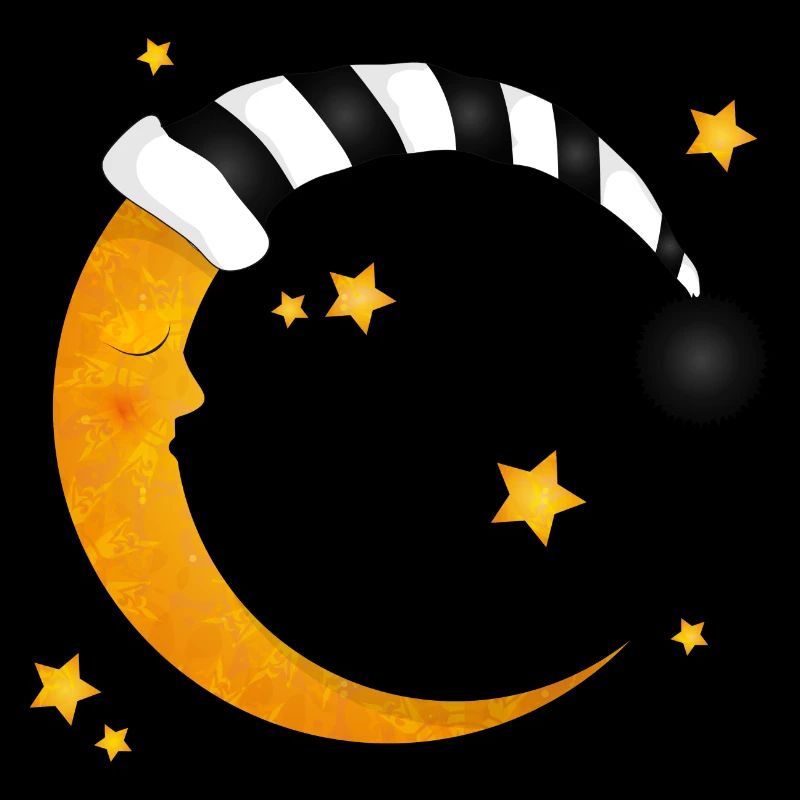 lune endormie avec un bonnet de couchage à rayures