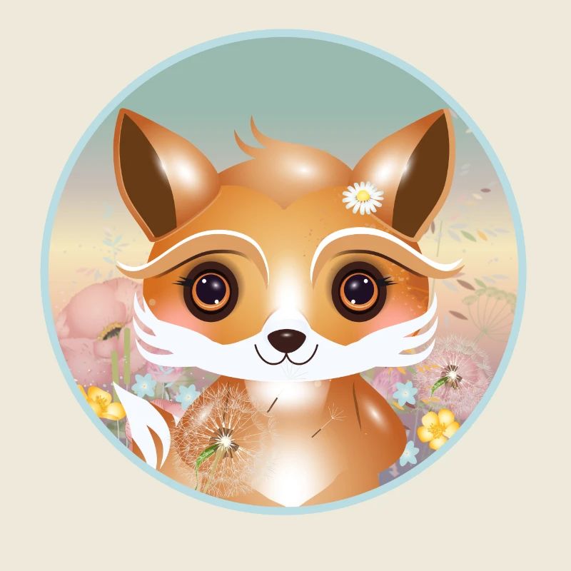 Cute fox on a flower meadow in spring
