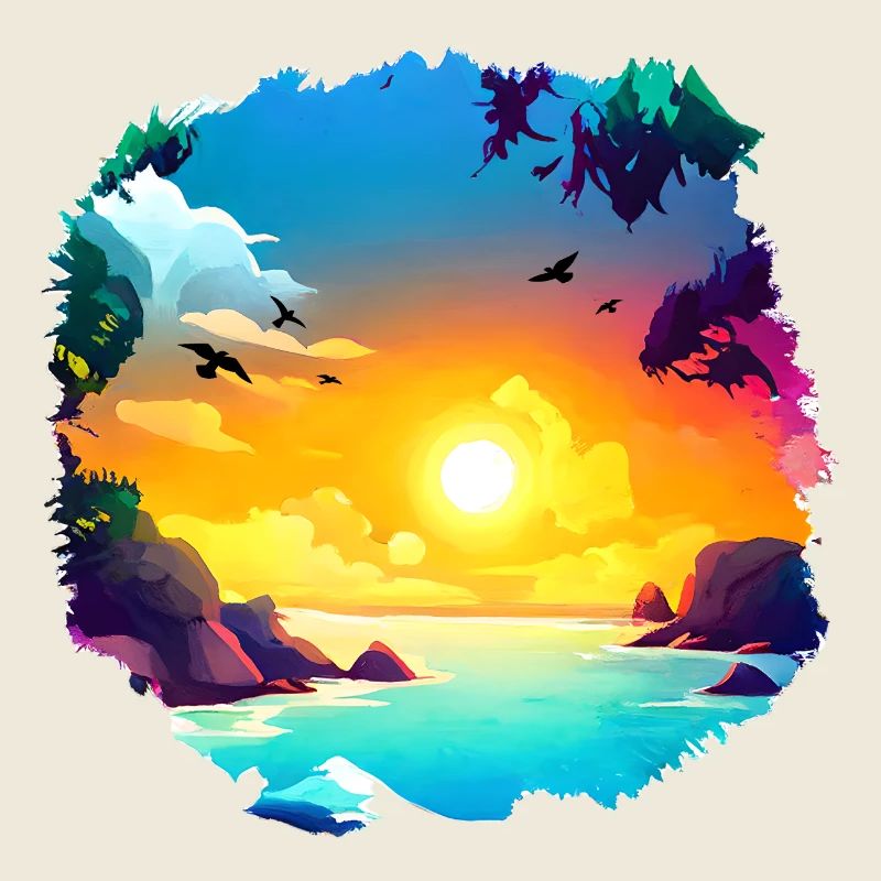 Aquarelle de plage de coucher de soleil d’été