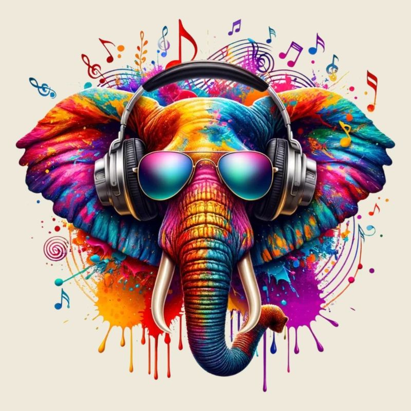 Bunter Elefant mit Kopfhörern