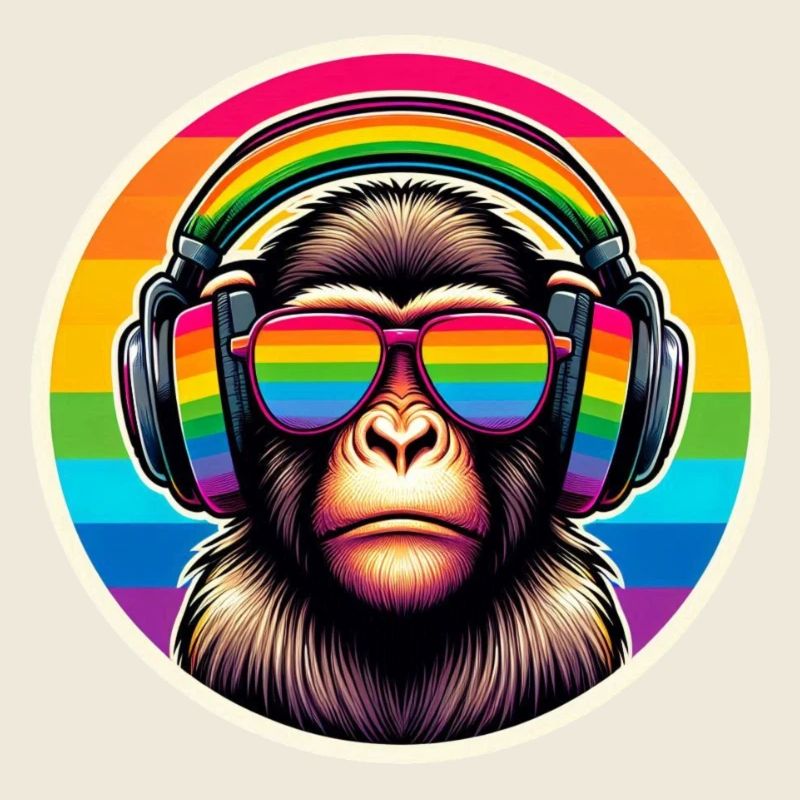 Affe Kopfhörer Brille Regenbogen bunt