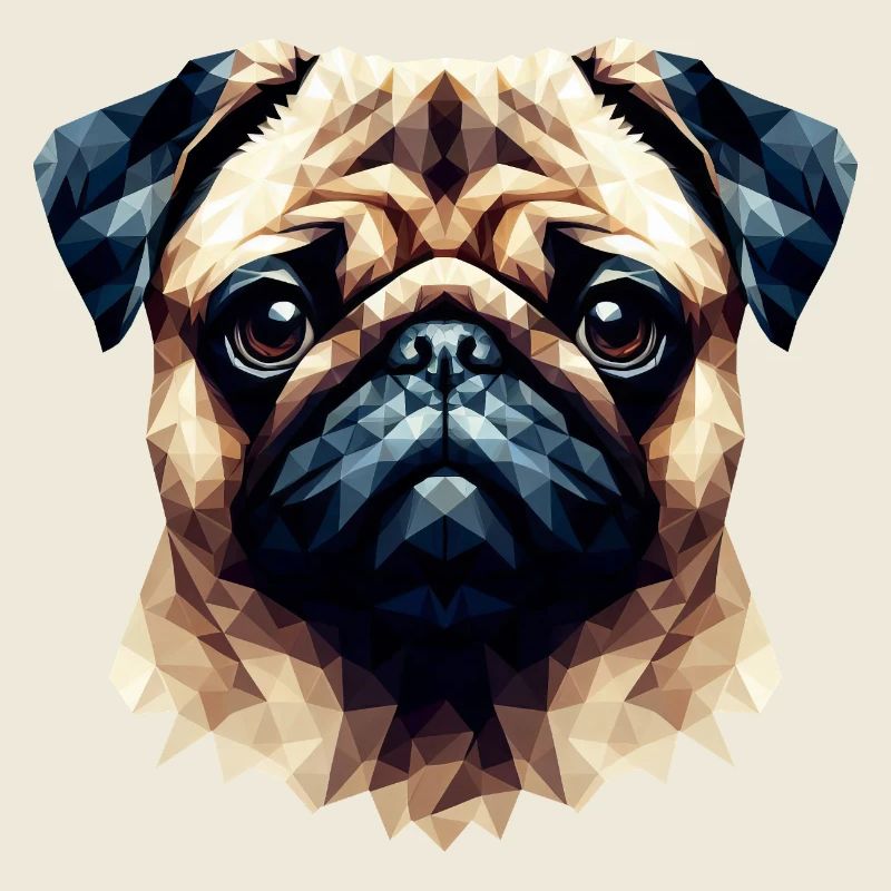 Mops Hund Polygon Portrait Kunst Stil