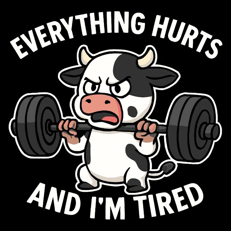 Angry Cow Lifting Weights Illustration