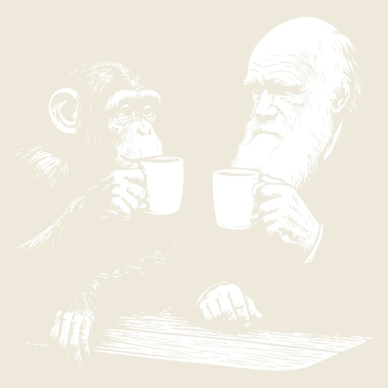 Darwin and monkey drinking Coffee 