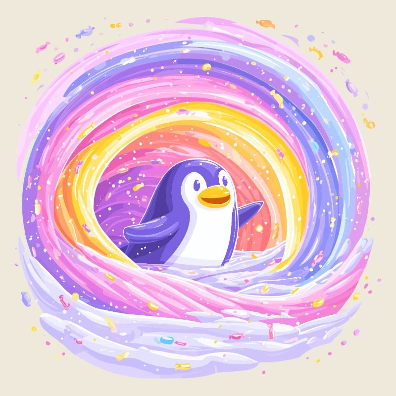 Regenbogen-Pinguin im Wirbel