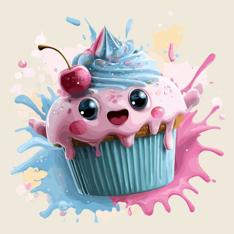 Kawaii Cupcake Splash mit Kirsche