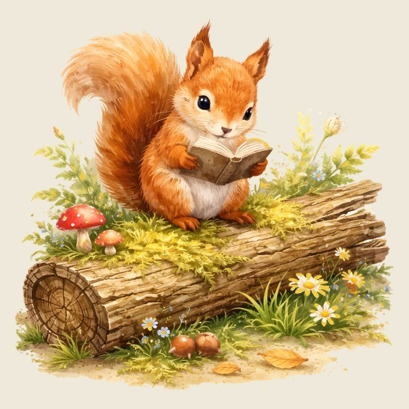 Squirrel Reading Book Illustration