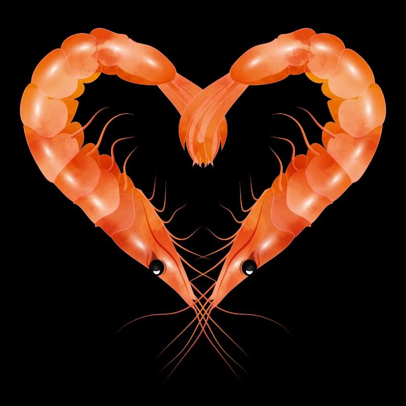 zwei Garnelen oder Shrimps in Herz Form gestaltet