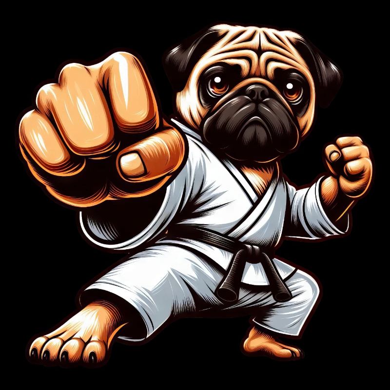 Mops Karate Cartoon Hund Martial Arts