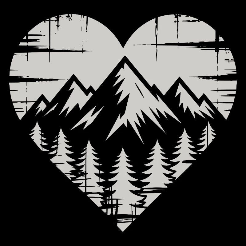 Mountain Scenery Heart Design