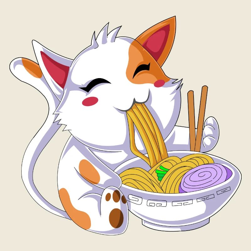 Ramen mangeant des chats