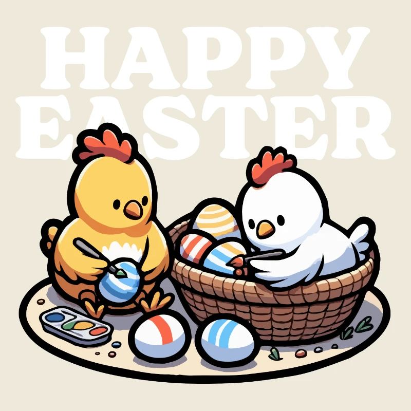 Happy Easter – Cute chicks paint Easter eggs