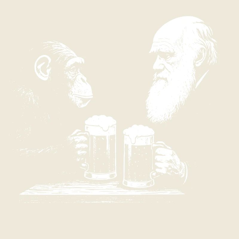 Schimpanse und Darwin trinken Bier