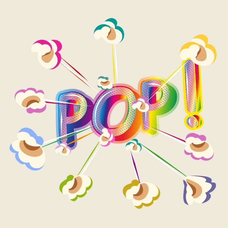 Typographie pop lumineuse avec motif de pop-corn coloré