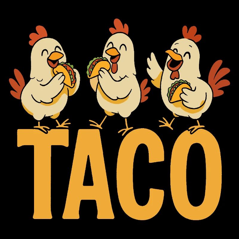 Trois poulets sucrés mangeant un taco