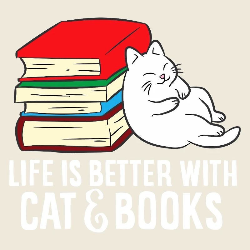Cat and Books Cozy Stack
